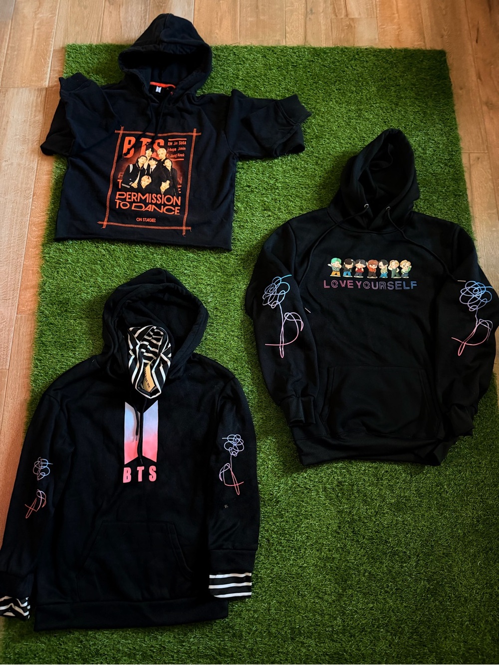 Black BTS Graphic Hoodie - Love Yourself Pullover 3 hooded sweaters bundle